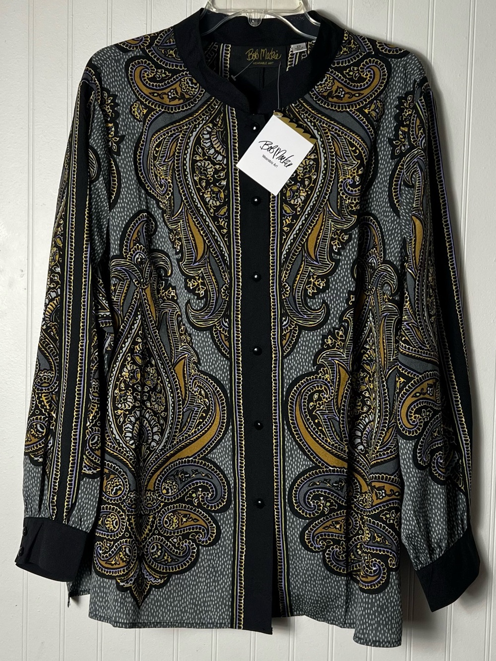 Vintage Bob Mackie Wearable Art Paisley Tunic Button Front Top Size 2X